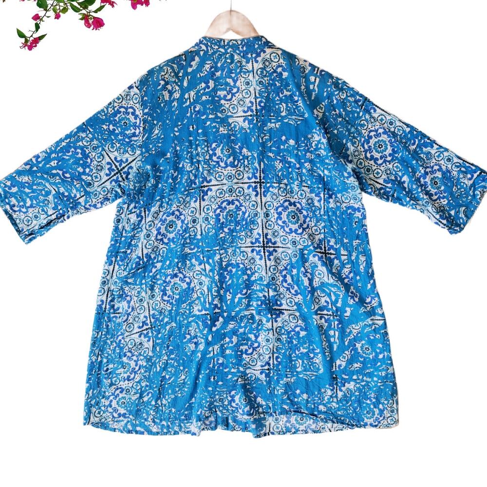 ANTICA SARTORIA Mini Dress L/XL Turquoise Beaded Pintuck Tunic Resort Beach Boho - Picture 9 of 13